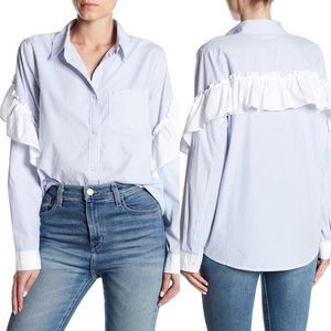 Pinstripe ruffle sleeve blouse